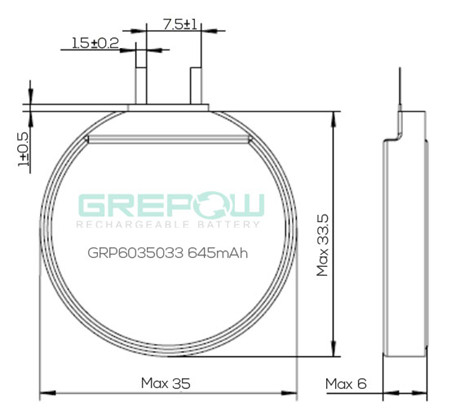 GRP6035033圆形锂电池结构图