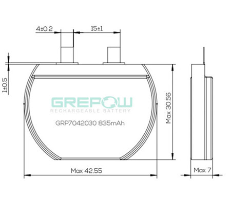 GRP7042030圆形锂电池结构图